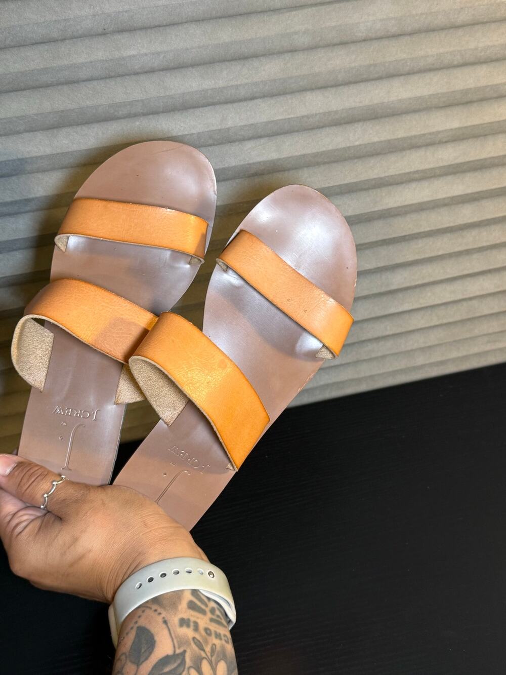 J.Crew Double Strap Slide Sandals Orange Flat Slip On Women’s Size 7 L1079